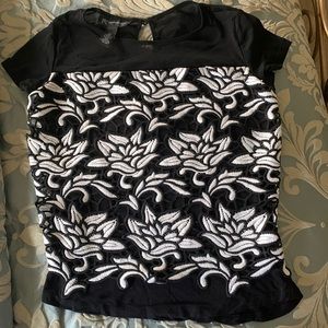 Inc International Concepts Petite Black and White Floral Print Top Size PP
